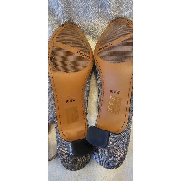 J.‎ Renee Leonelle Gray Glitter Flower Slingback Kitten Heels Women Size 10WW - Picture 7 of 7